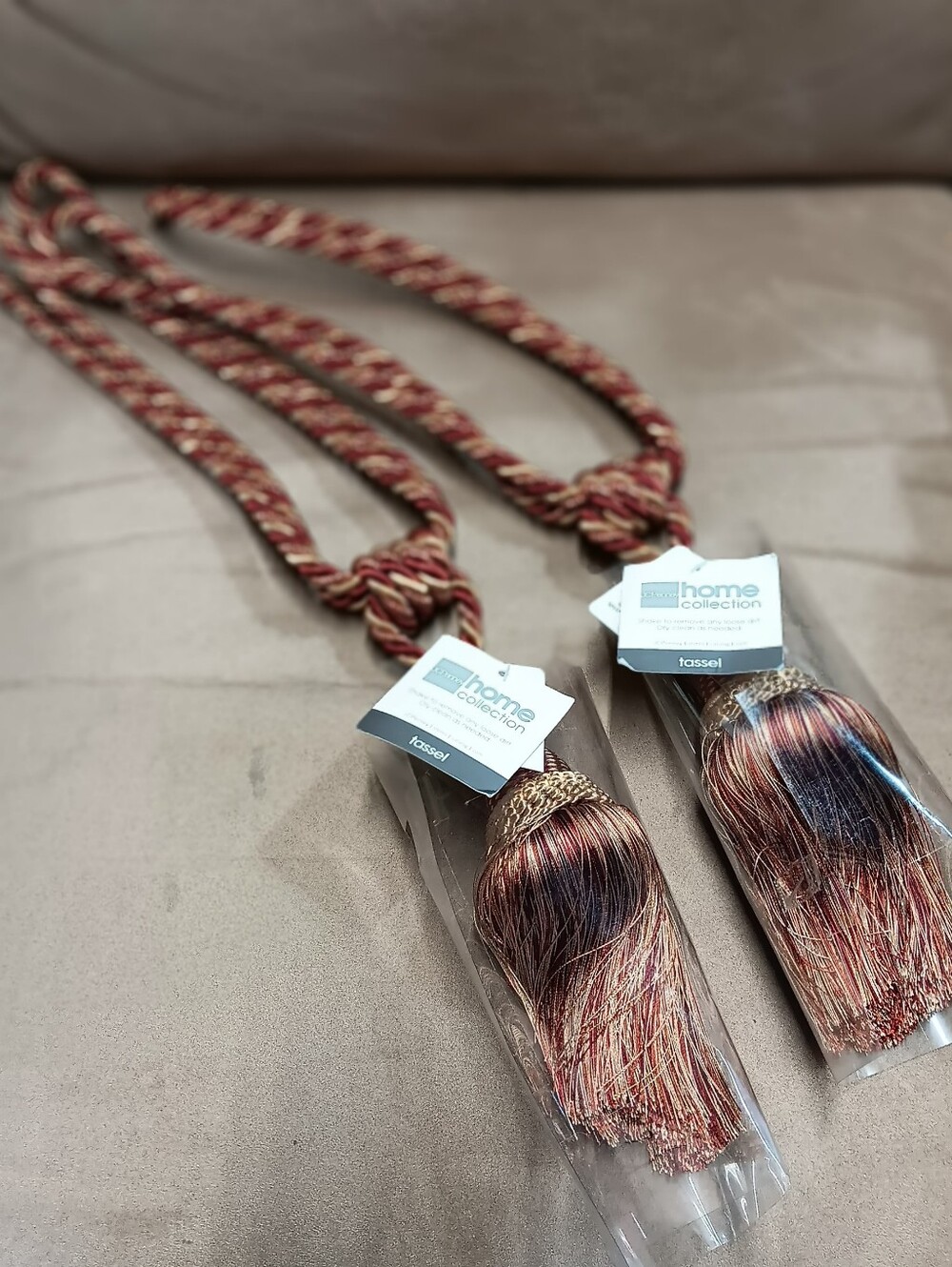 J C Penney Home Collection Tassel Rope Curtain Tiebacks Set/2 Burgundy/Gold